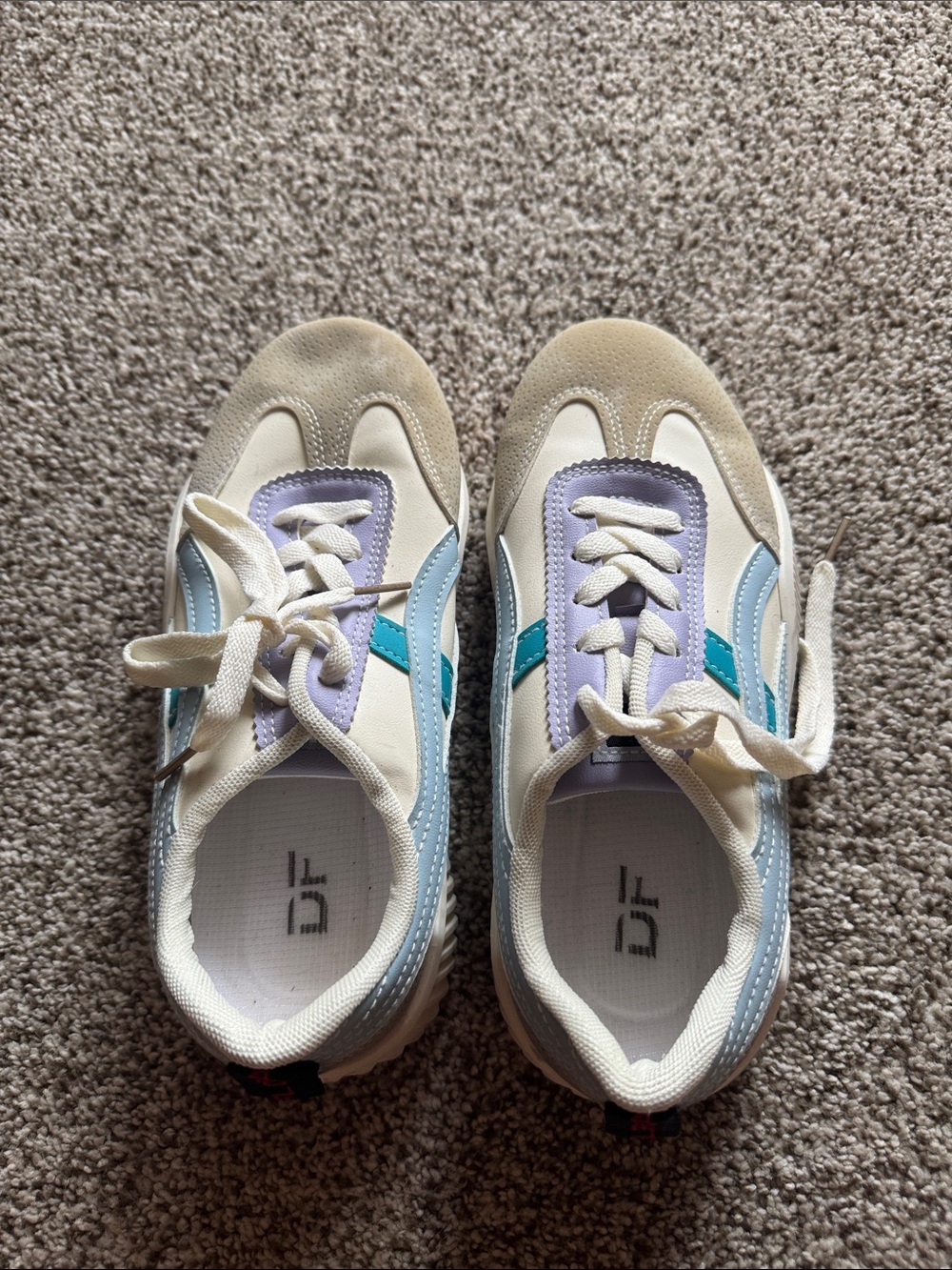 Neutral Pastel Lace-Up Sneakers with Blue & Lavender Accents